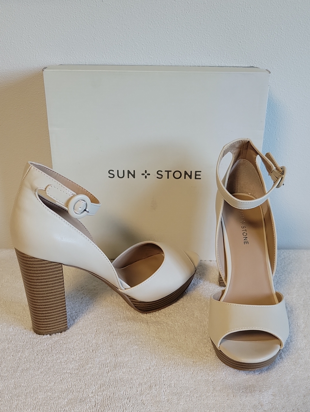Sun + Stone "Reeta" Peep-toe, Block Heel Platform Sandals, NIB